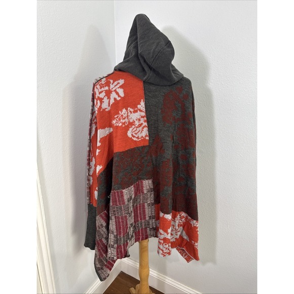 Free People Autumn Patchwork Poncho Cardigan XS/S Hood Dolman Sleeve Boho - Picture 5 of 16